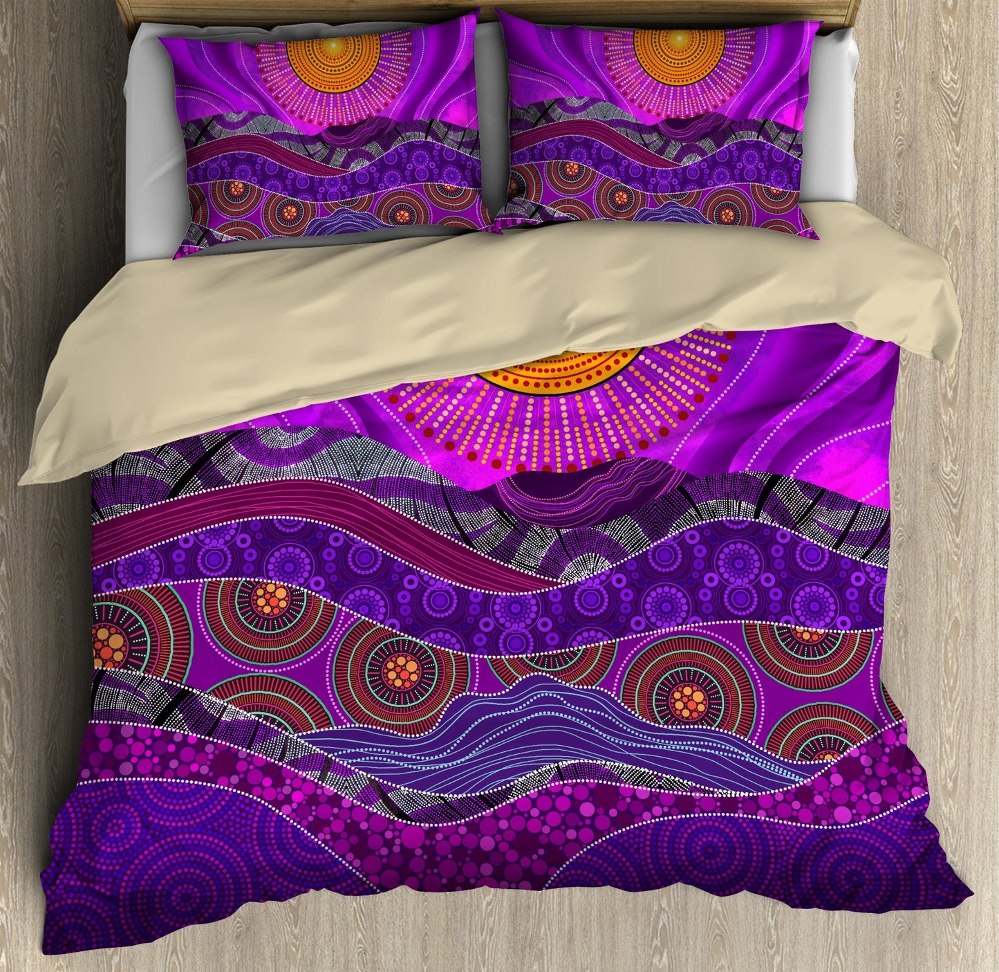 Aboriginal Bedding Set, Australia Indigenous Purple The Sun Bedding Set