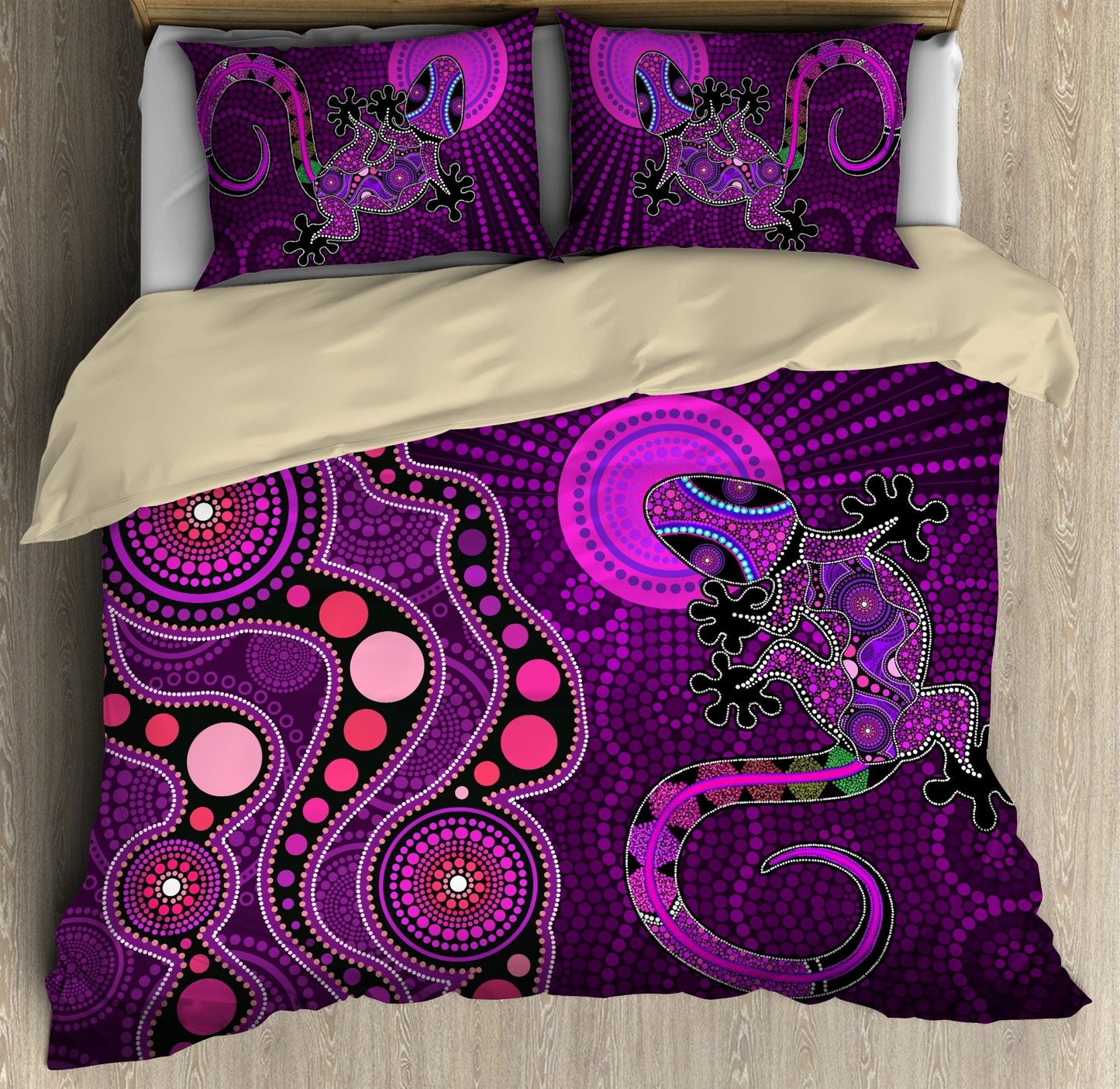 Aboriginal Australia Indigenous Purple The Lizard and The Sun Bedding Set