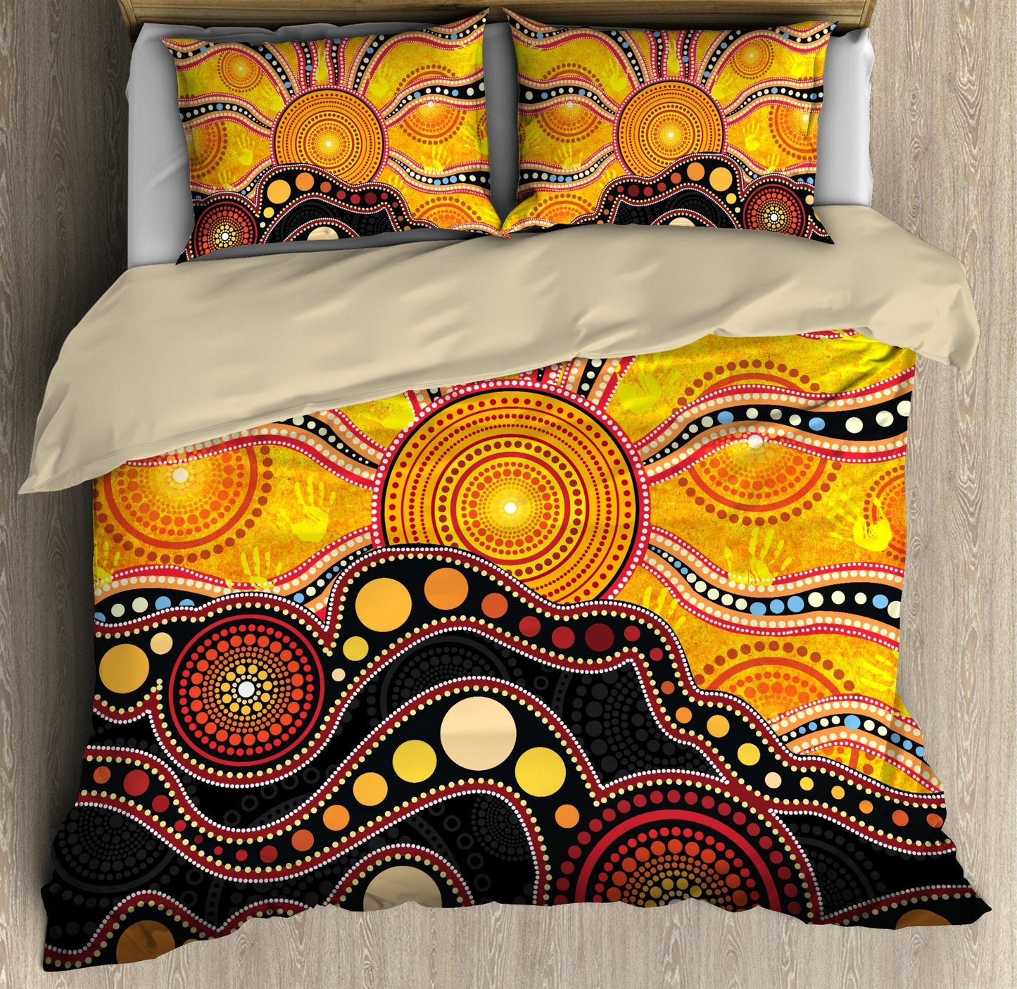 Aboriginal Australia Indigenous Flag Circle Dot Painting Art Bedding Set