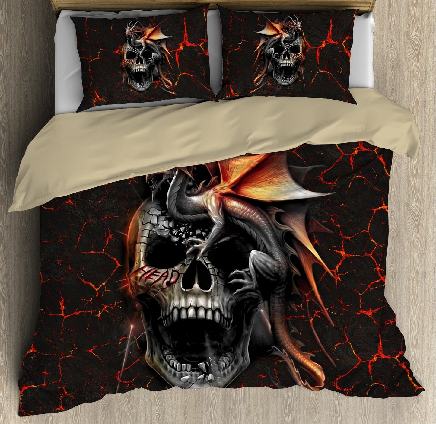 3D Love dragon skull bedding set