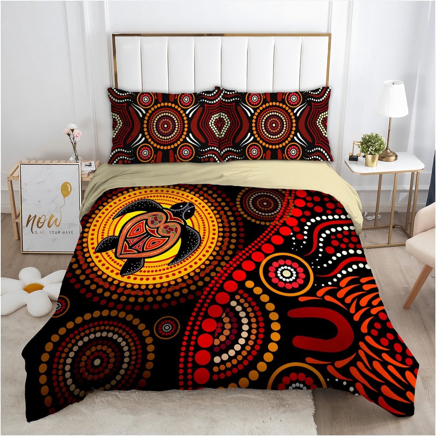 Aboriginal Turtle Sun style Australia Indigenous Painting Art Bedding Set
