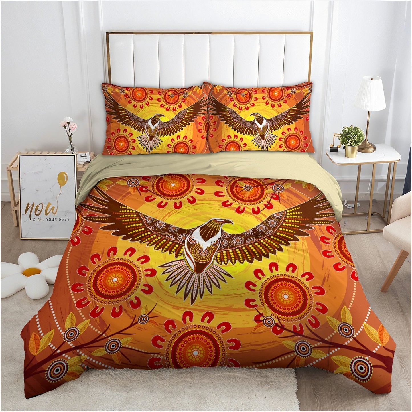 Aboriginal Eagle Power Sunset Bedding Set, Australia Indigenous Bedding Set