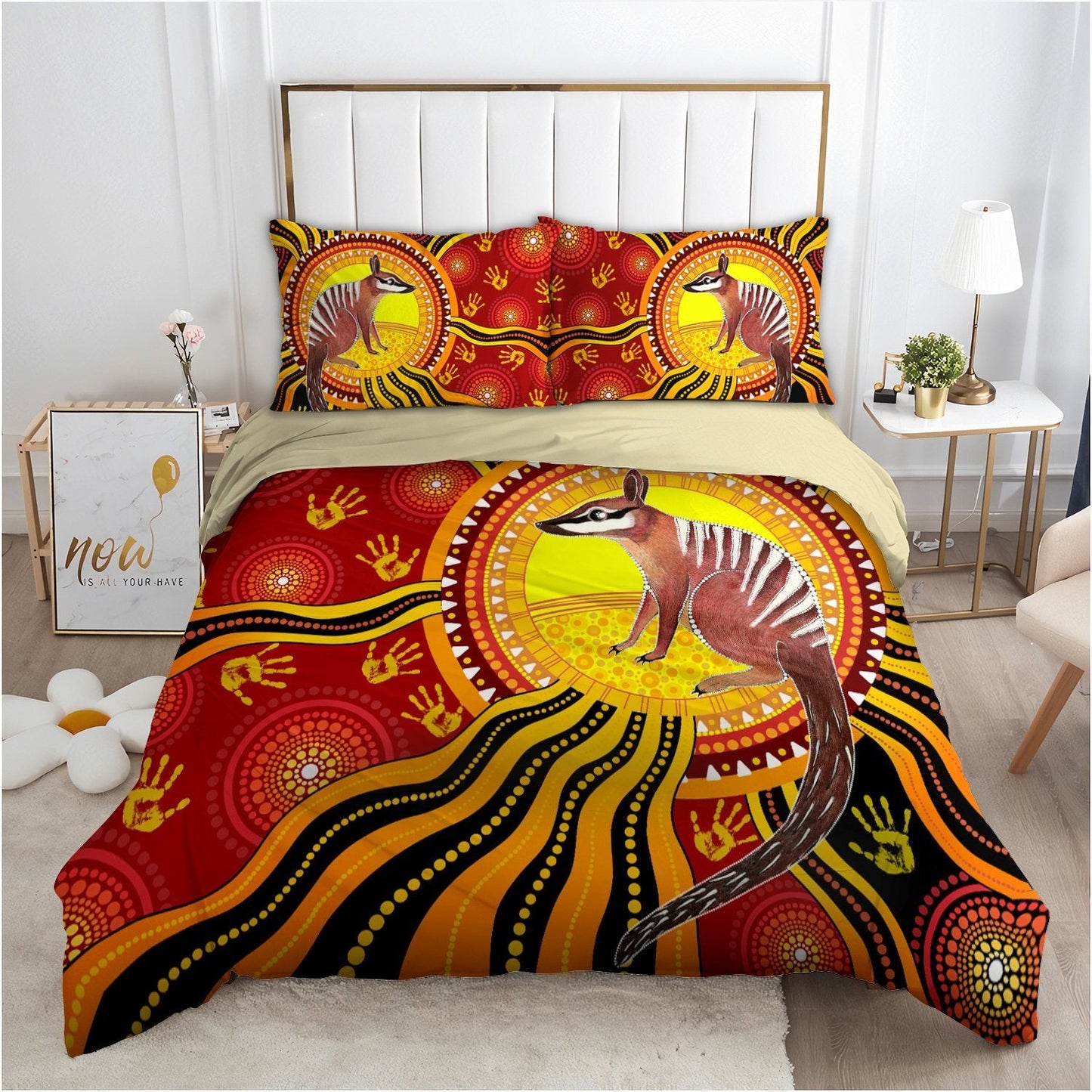 Aboriginal Numbat The Sun Bedding Set, Australia Indigenous Painting Art Bedding Set
