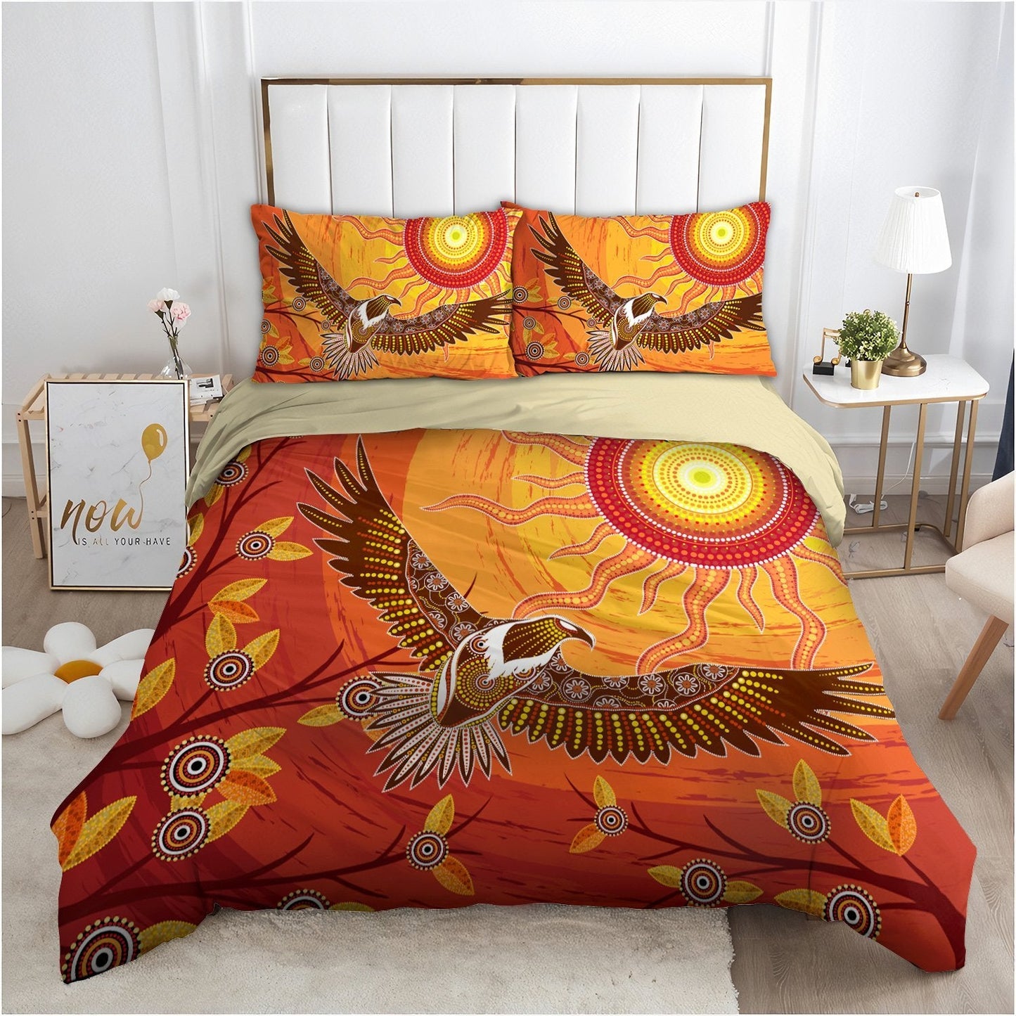 Aboriginal Eagle flying into sunset Bedding Set, Australia Indigenous Bedding Set