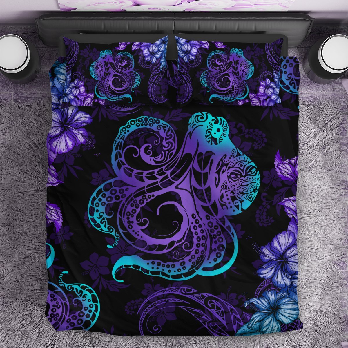 Beautiful Octopus Hibiscus Hawaii Bedding Set