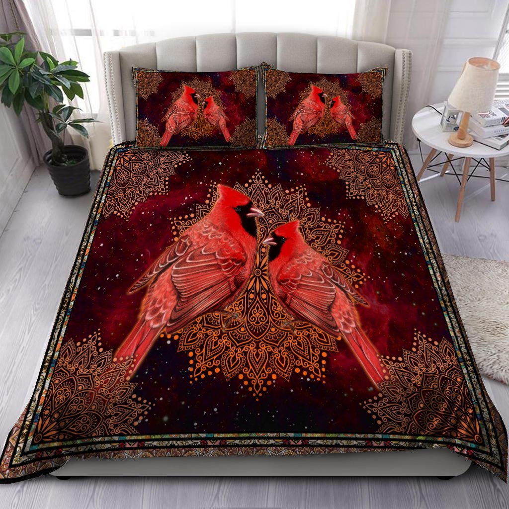 Beautiful Cardinals Birds Mandala Vintage Bedding Set