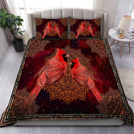 Beautiful Cardinals Birds Mandala Vintage Bedding Set