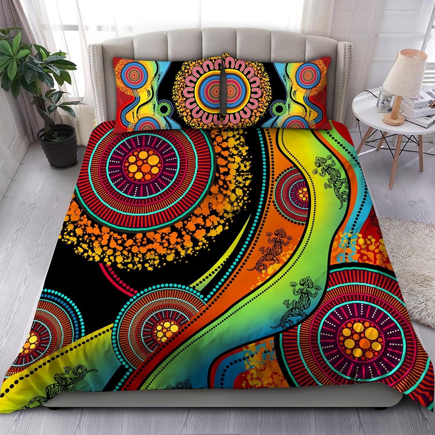 Aboriginal Bedding Set, Australia Indigenous Lizard Painting Art Bedding Set
