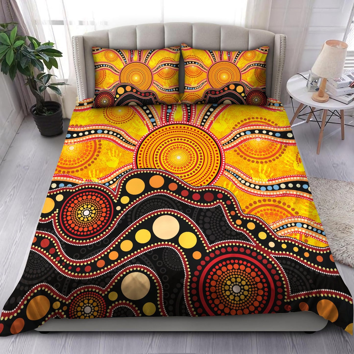Aboriginal Australia Indigenous Flag Circle Dot Painting Art Bedding Set