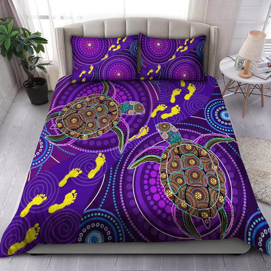 Aboriginal Purple Turtles Bedding Set, Australia Indigenous Painting Art Bedding Set