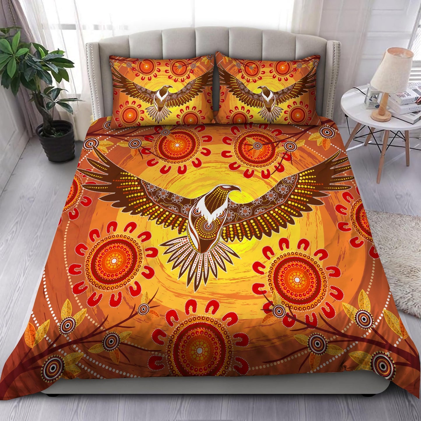 Aboriginal Eagle Power Sunset Bedding Set, Australia Indigenous Bedding Set