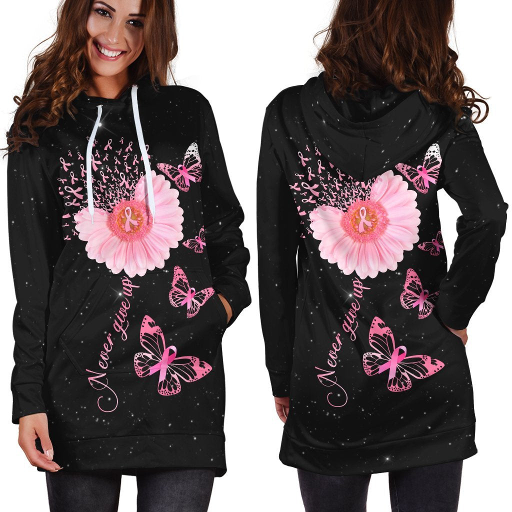 Breast Cancer-Never Give Up 3D All Over Hoodie Dress DQB07212008