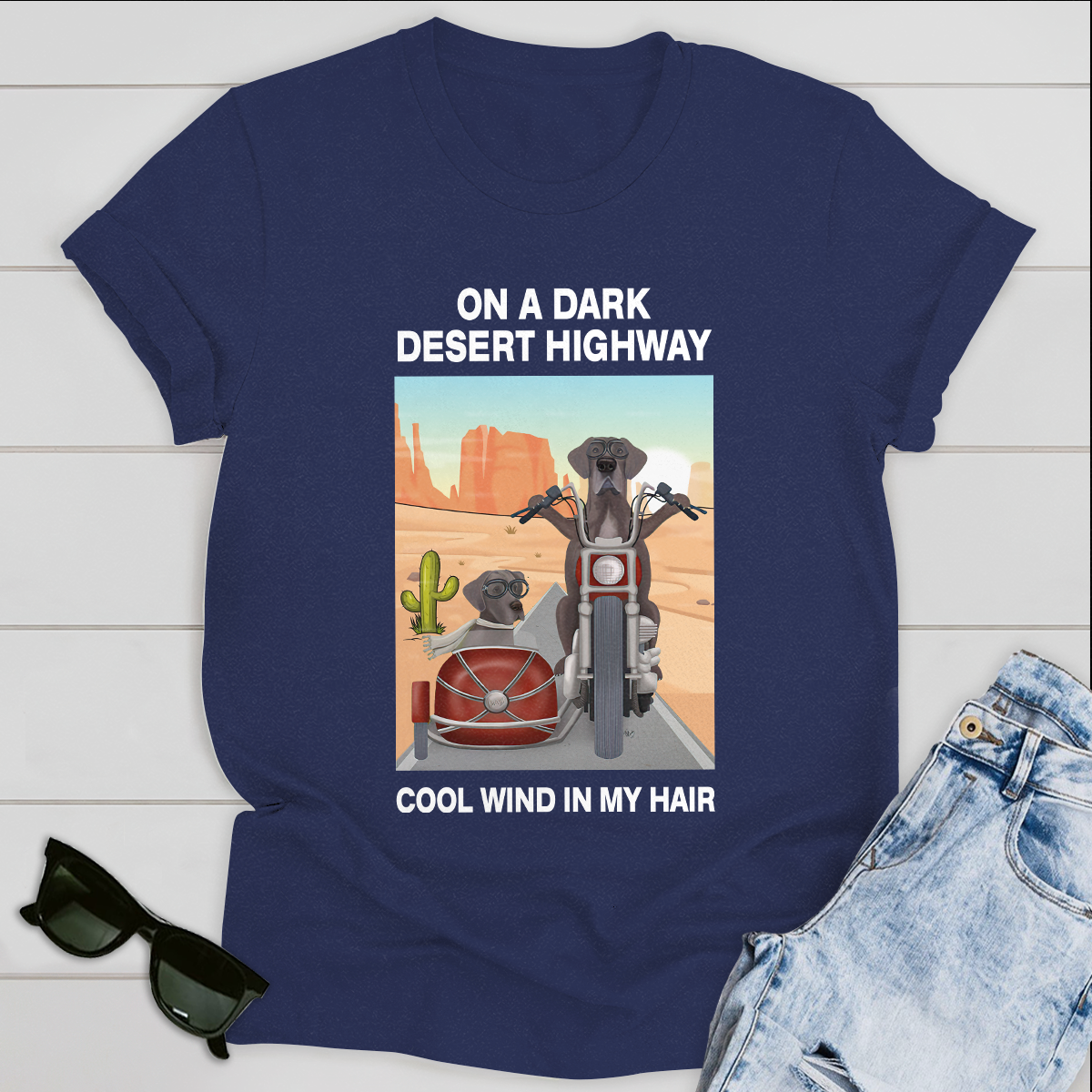 Dog T-shirt On A Dark Desert Highway Cool Wind In My Hair
