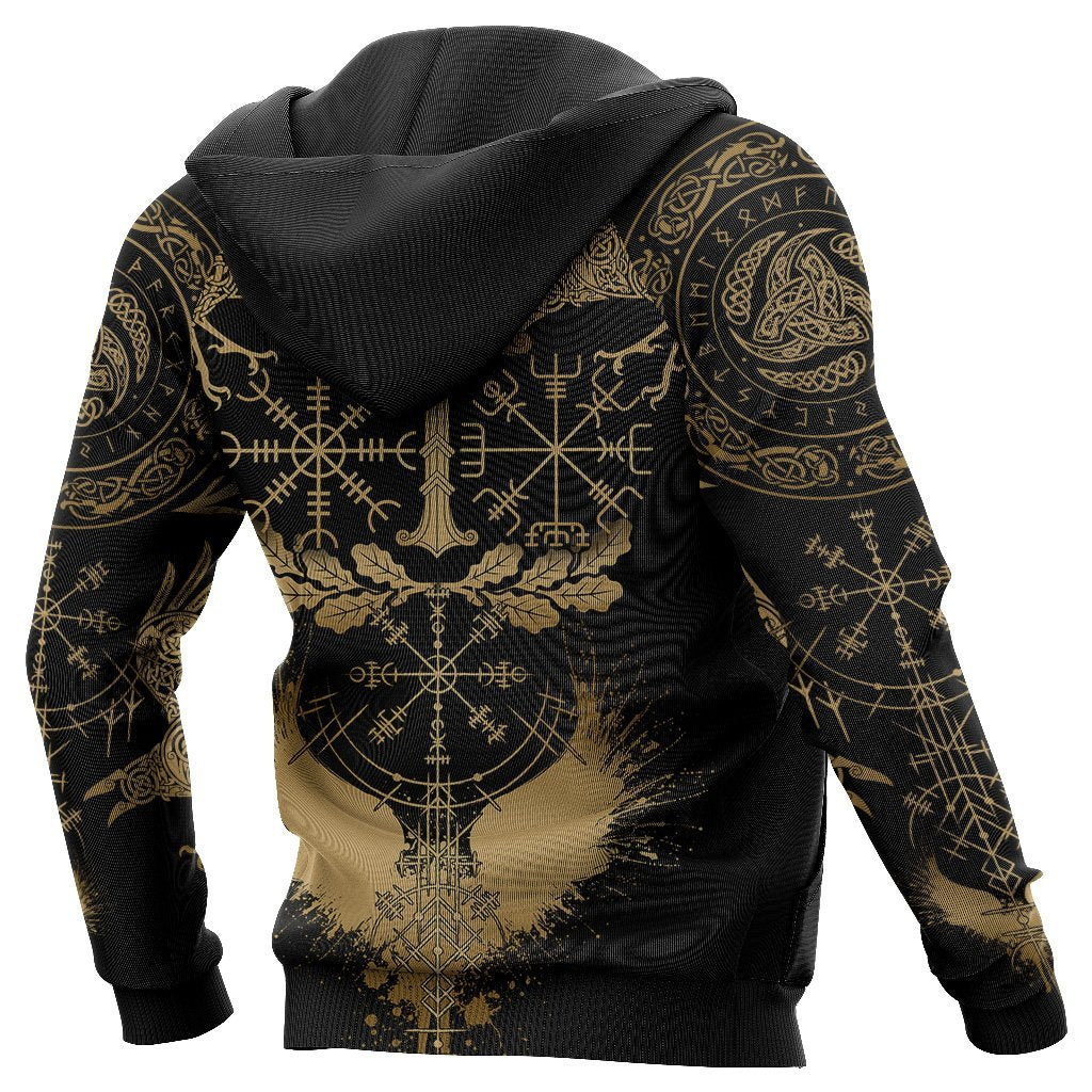 Viking Oak Leaf Valknut Vegvisir With Irminsul - Gold