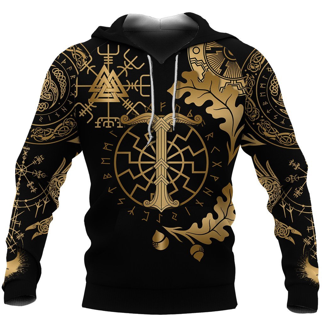 Viking Oak Leaf Valknut Vegvisir With Irminsul - Gold