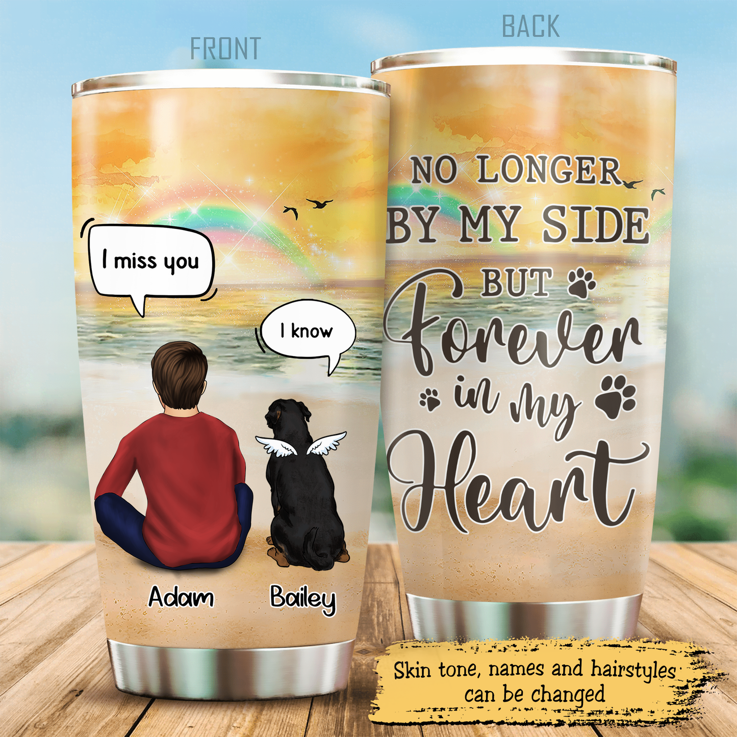Those We Love Don't Go Away They Walk Beside Us Every Day, Gift For Dog Dad, Customized Stainless Steel Tumbler For Dog Lovers, Memorial Gifts