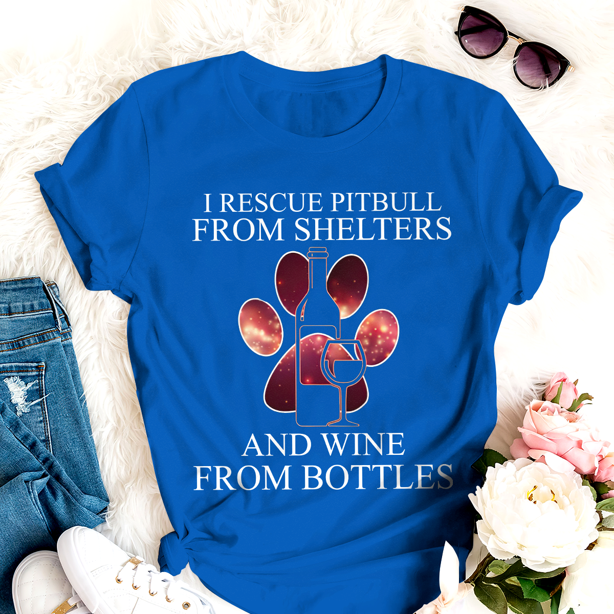 Dog T-shirt I Rescue Pitbull And Wine