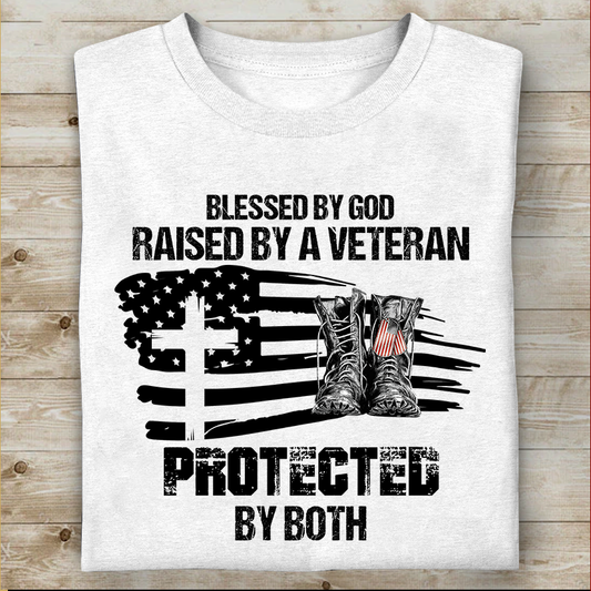 Blessed By God Raised By A Veteran Protected By Both Standard T-Shirt For Dad Papa Grandpa