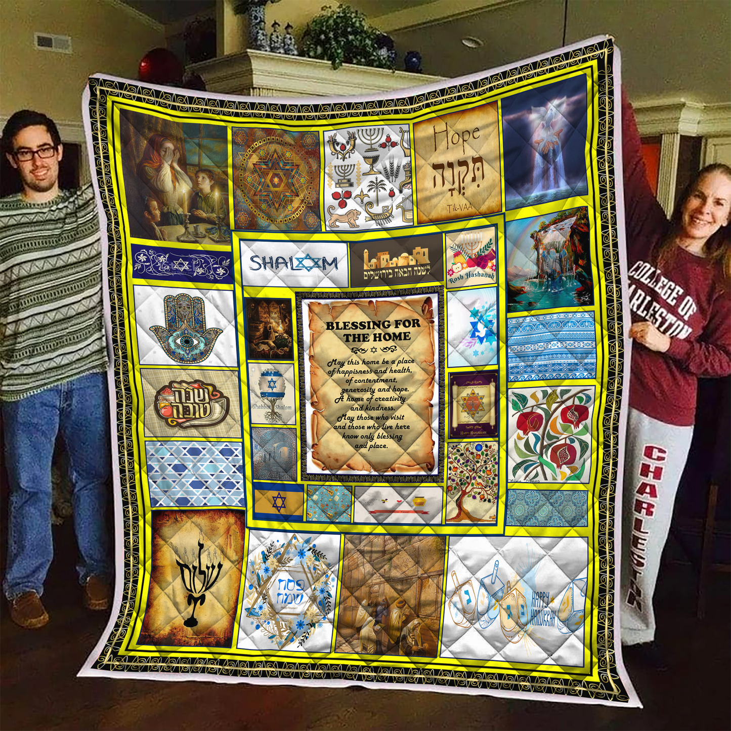 Beautiful Jewish Symbols Quilt For Gift MEI