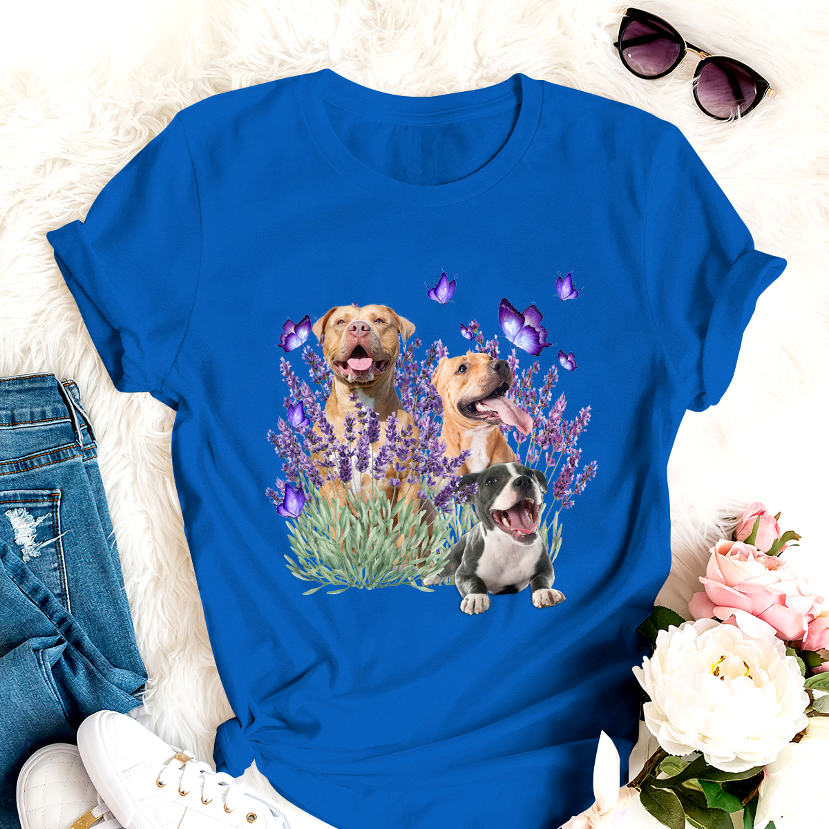 Dog T-shirt Pitbull And Flowers