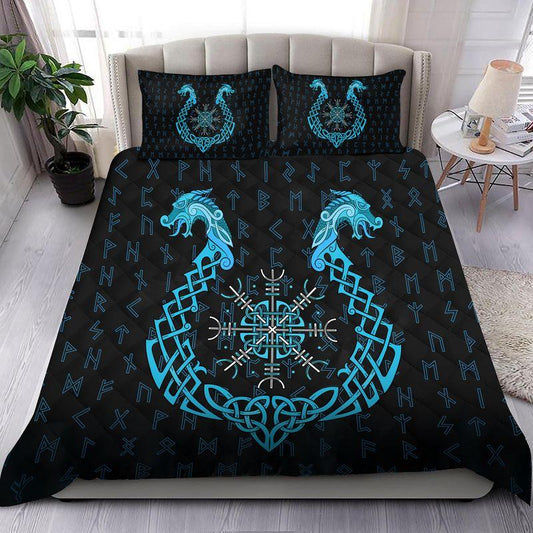 Viking Bedding Set - Aegishjalmur Helm Of Awe (Helm Of Terror) - Blue Edition