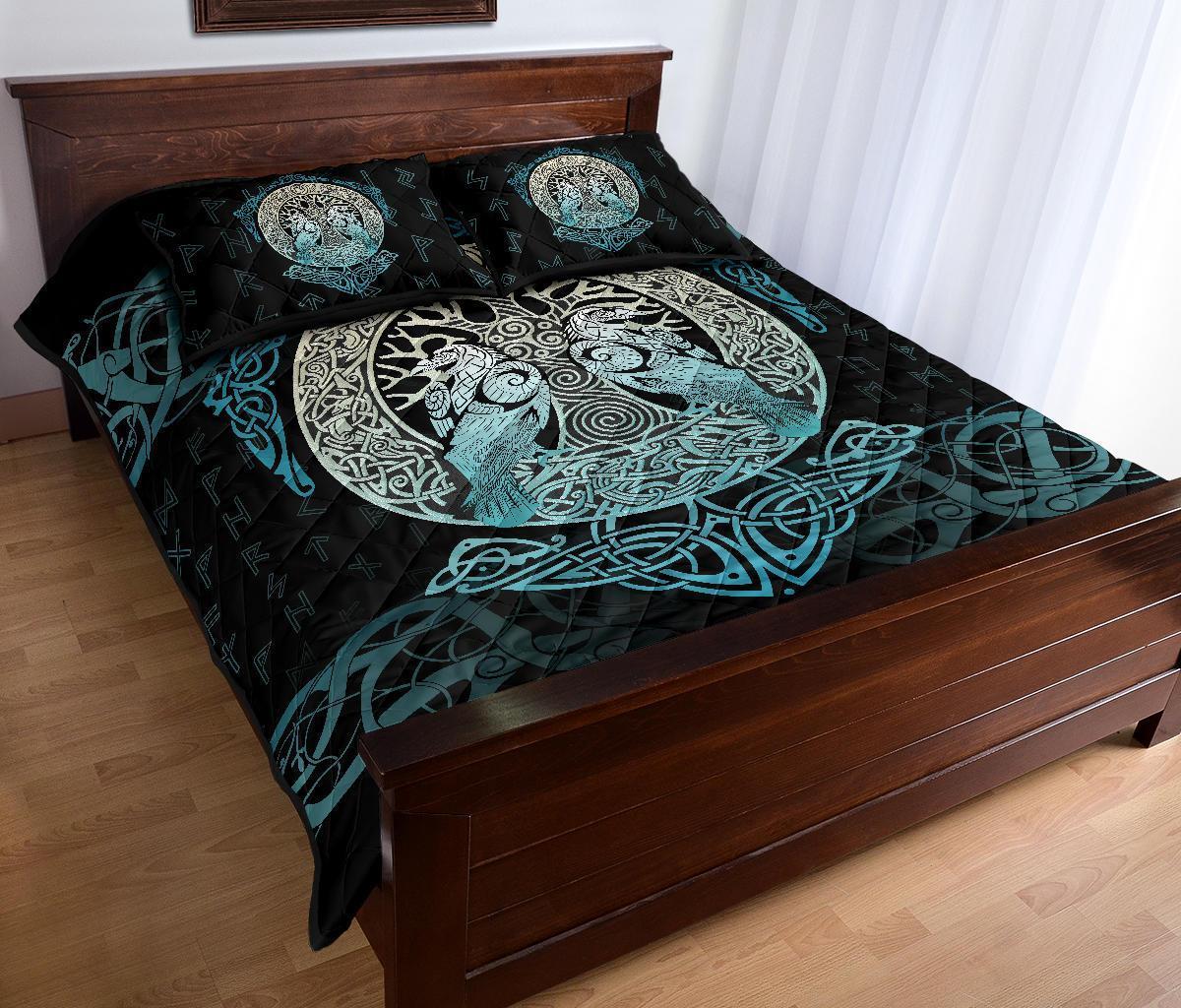 Viking Quilt Bed Set, Yggdrasil Ravens Rune