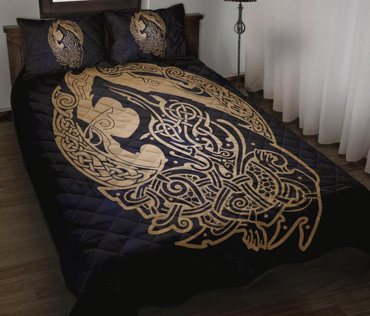 Viking Wolf Celtic Galaxy Quilt Bed Set