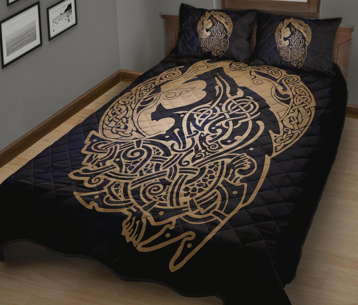 Viking Wolf Celtic Galaxy Quilt Bed Set