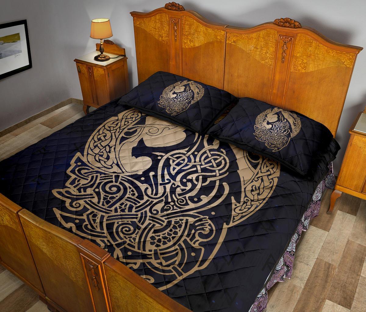 Viking Wolf Celtic Galaxy Quilt Bed Set