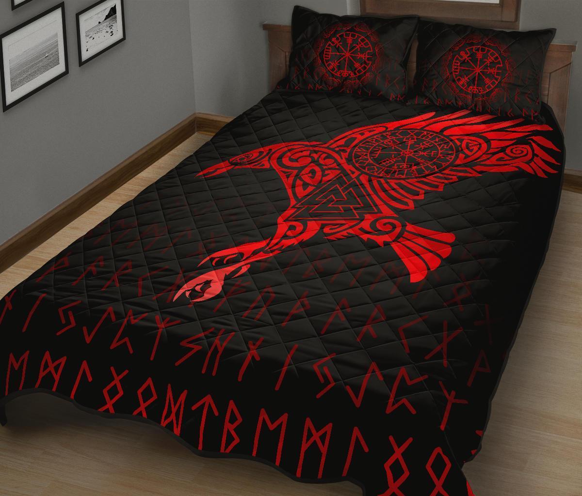 Viking Quilt Bed Set - Raven VegvisirValknut Rune V1