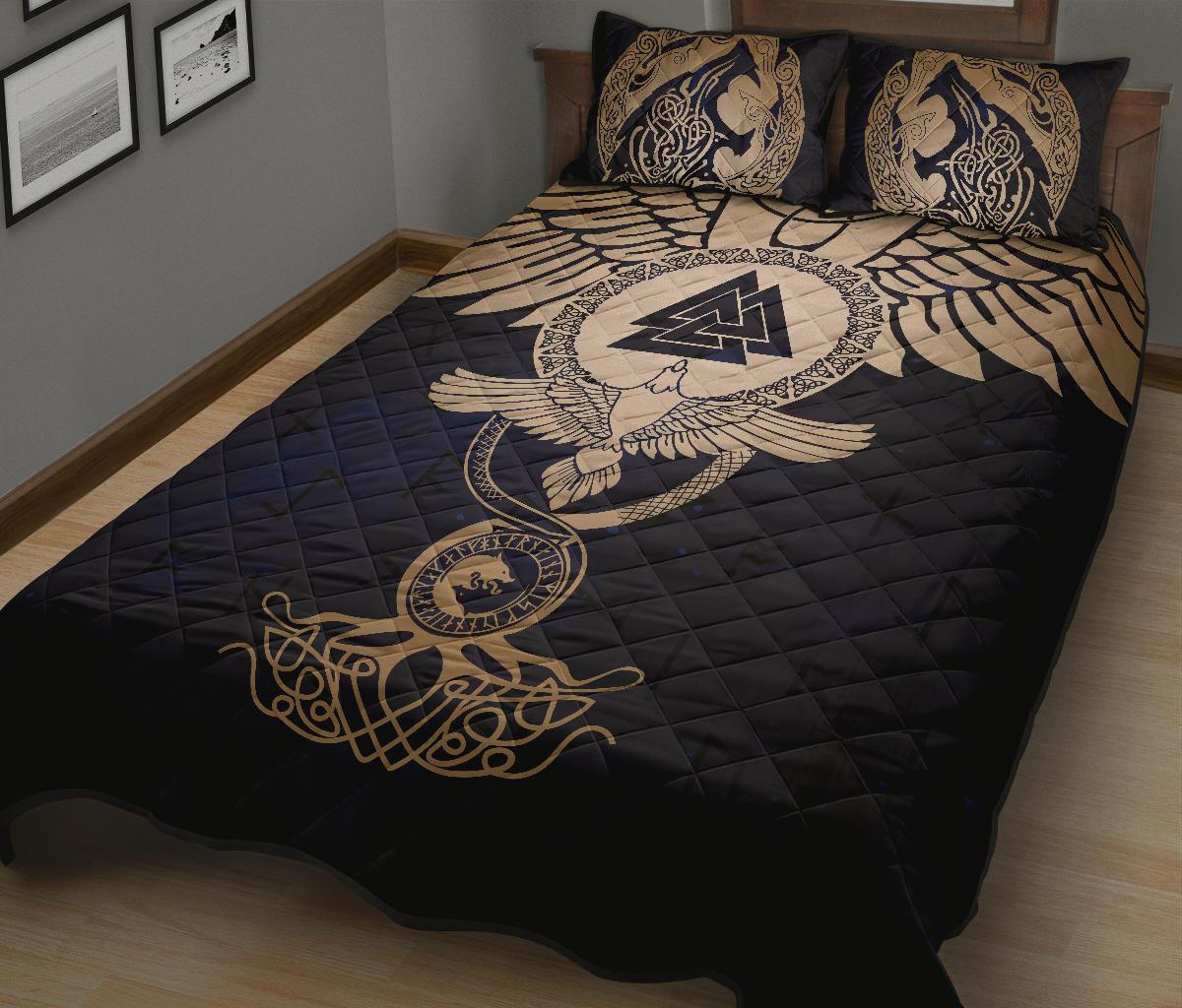 Viking Quilt Bed Set, Wolf Celtic Galaxy