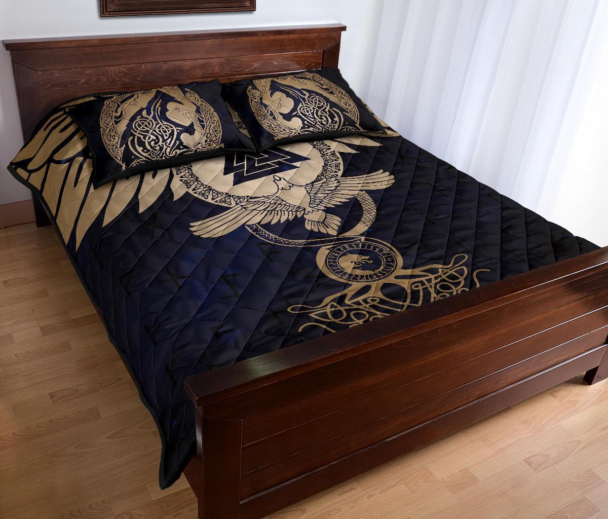 Viking Quilt Bed Set, Wolf Celtic Galaxy