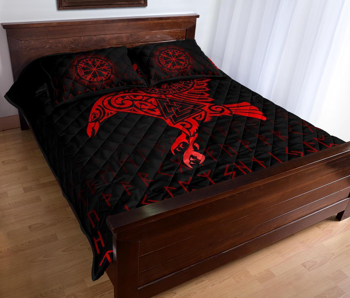Viking Quilt Bed Set - Raven VegvisirValknut Rune V1