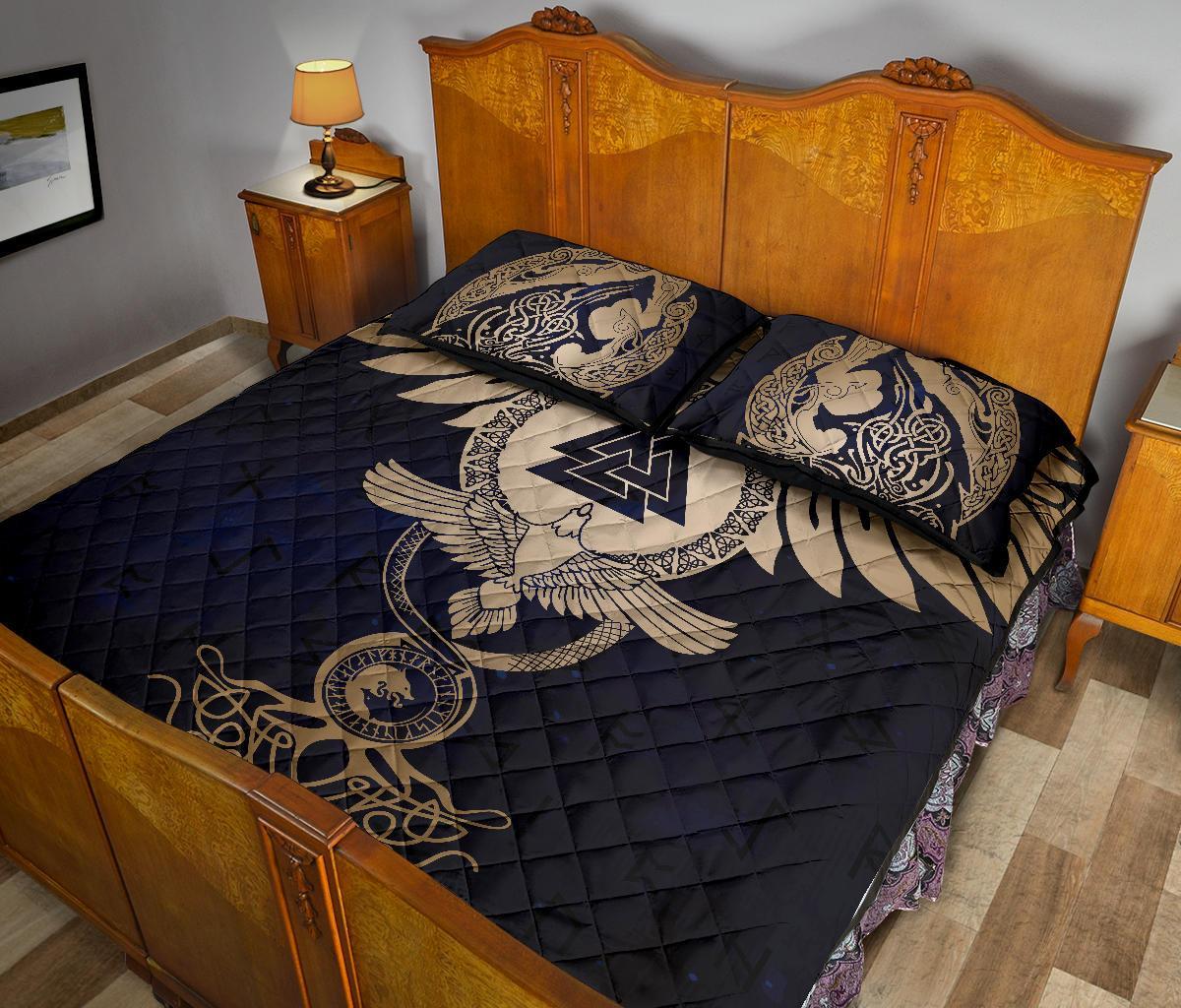 Viking Quilt Bed Set, Wolf Celtic Galaxy
