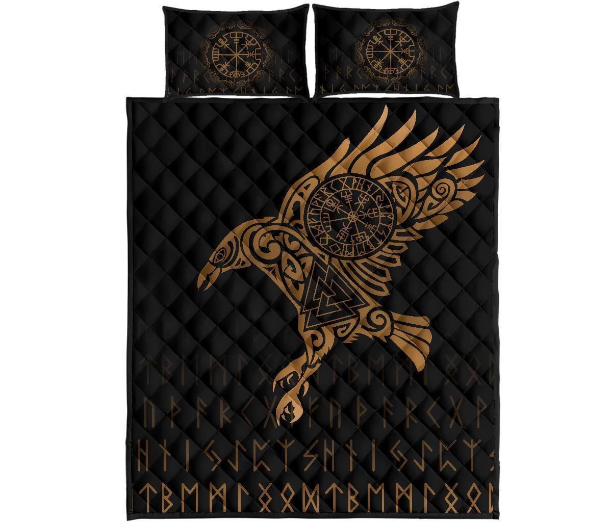 Viking Quilt Bed Set, Raven VegvisirValknut Rune