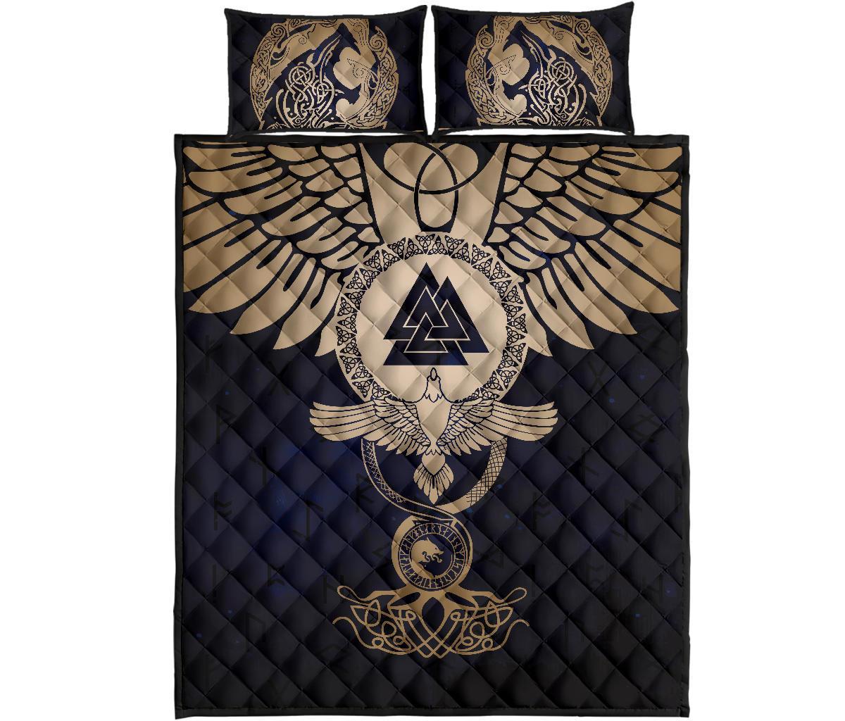 Viking Quilt Bed Set, Wolf Celtic Galaxy