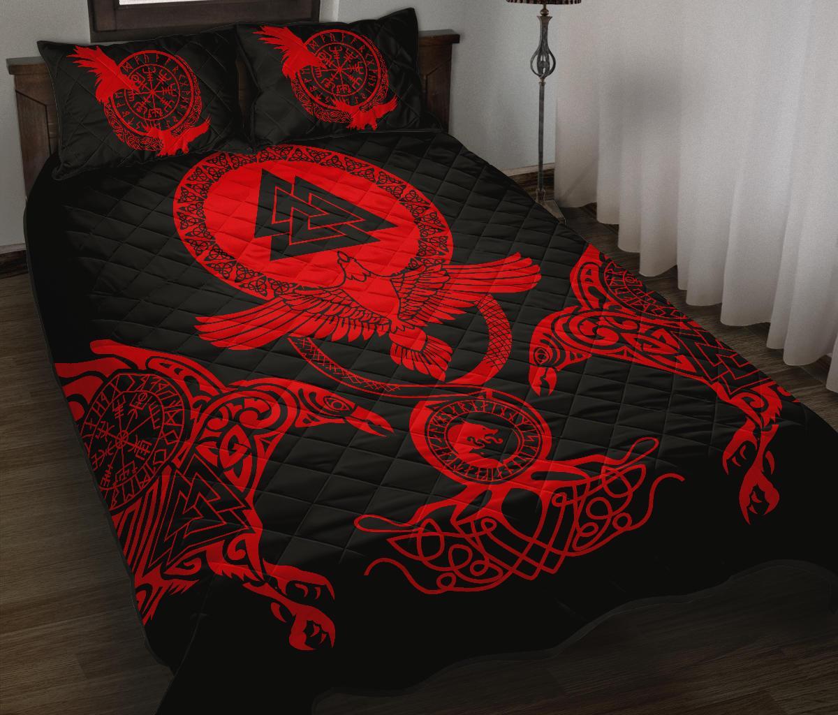 Viking Quilt Bed Set , Raven Vegvisir Fenrir Valknut