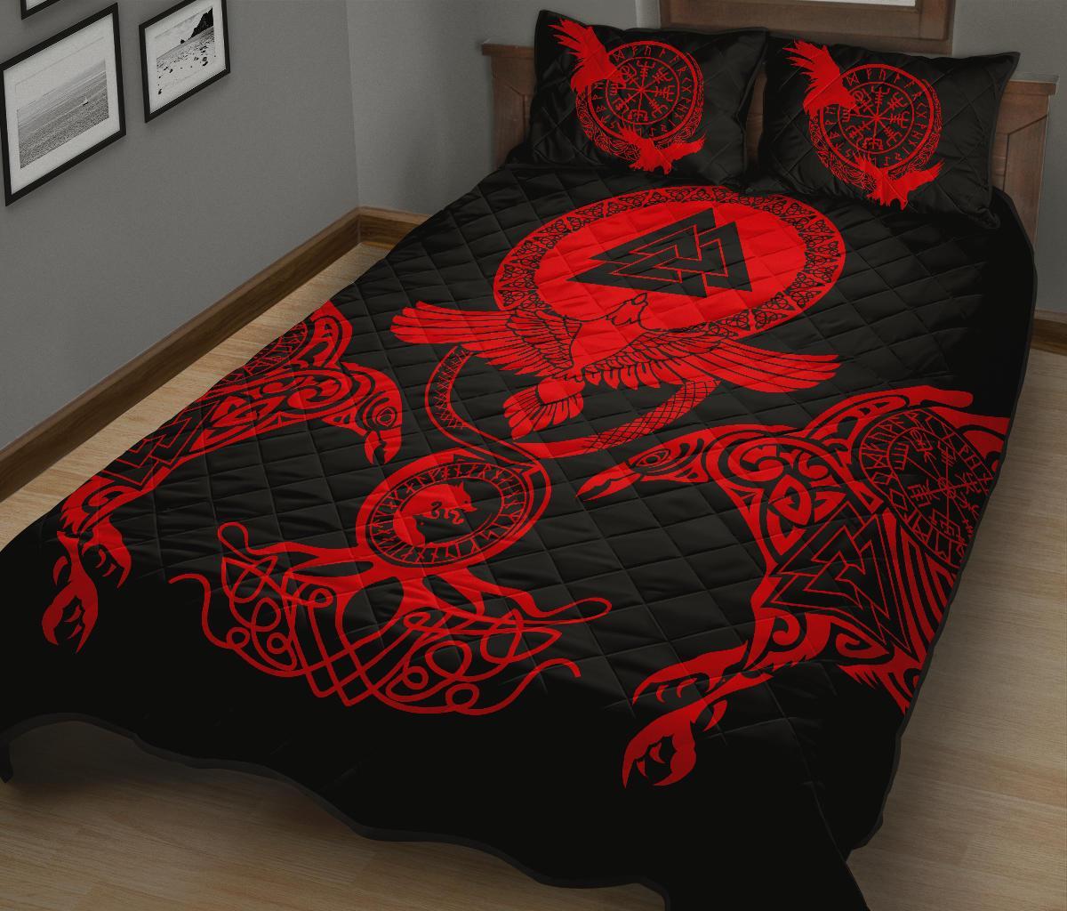 Viking Quilt Bed Set , Raven Vegvisir Fenrir Valknut