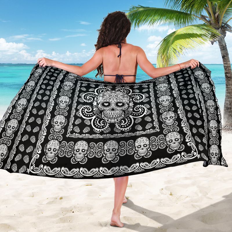 Sugar Skull Pattern Silky Beach Sarong Summer Beach Towel 16072105.CTA