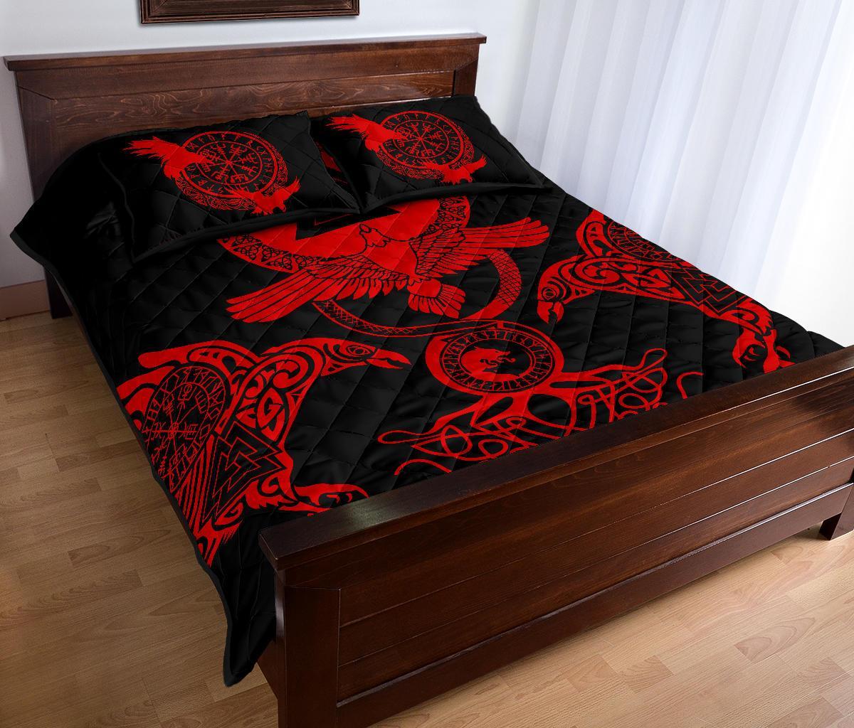 Viking Quilt Bed Set , Raven Vegvisir Fenrir Valknut