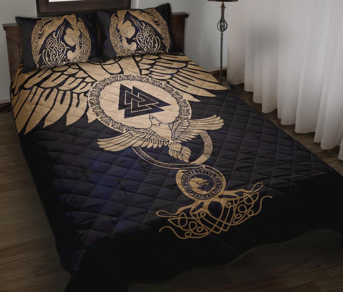 Viking Quilt Bed Set, Wolf Celtic Galaxy