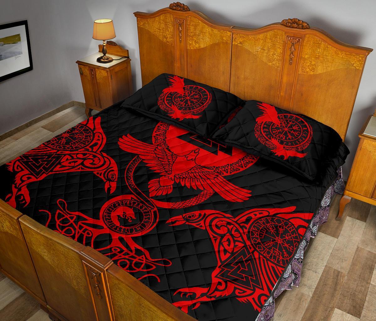 Viking Quilt Bed Set , Raven Vegvisir Fenrir Valknut