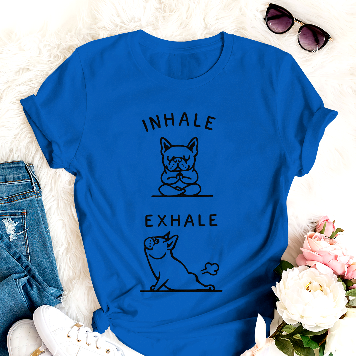 Dog T-shirt Bulldog Yoga Inhale Exhale