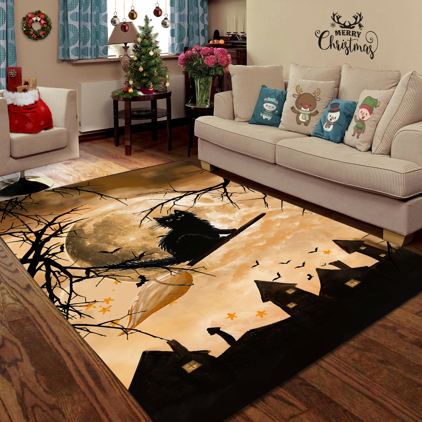 Black Cat Halloween Rug