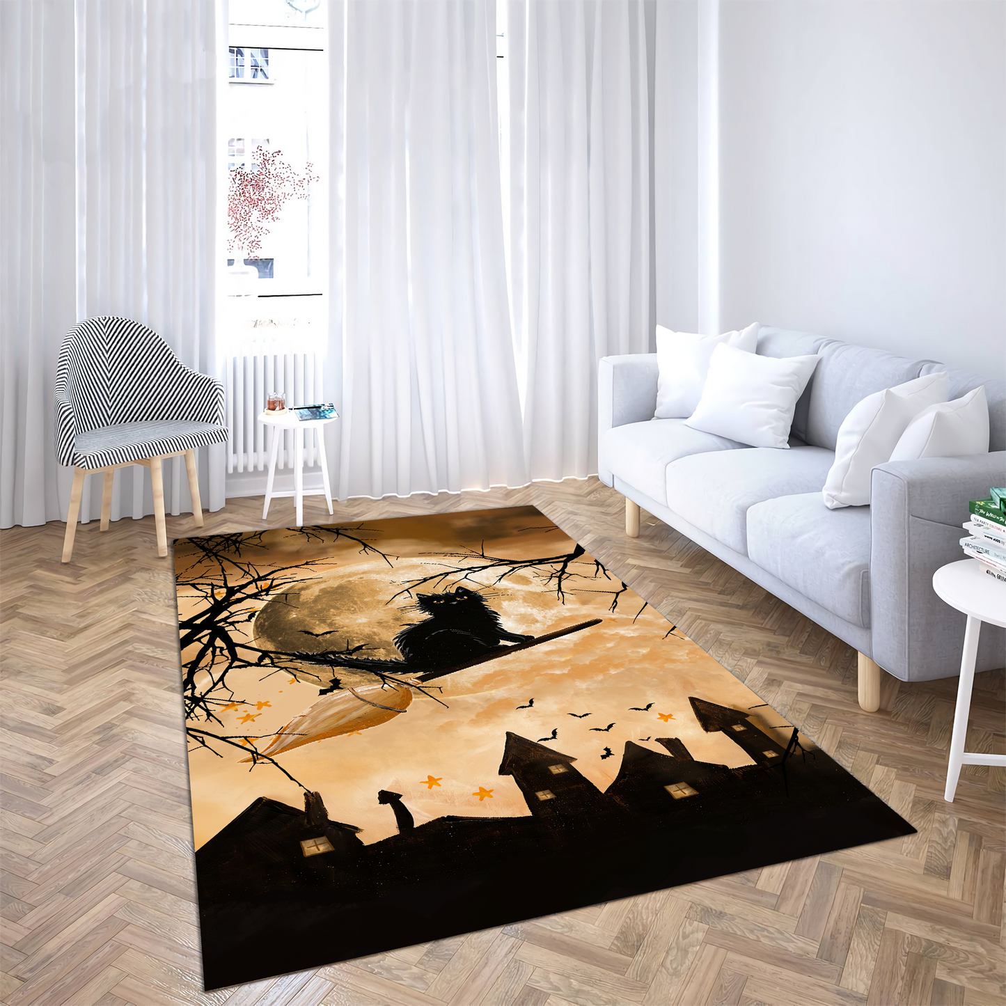Black Cat Halloween Rug