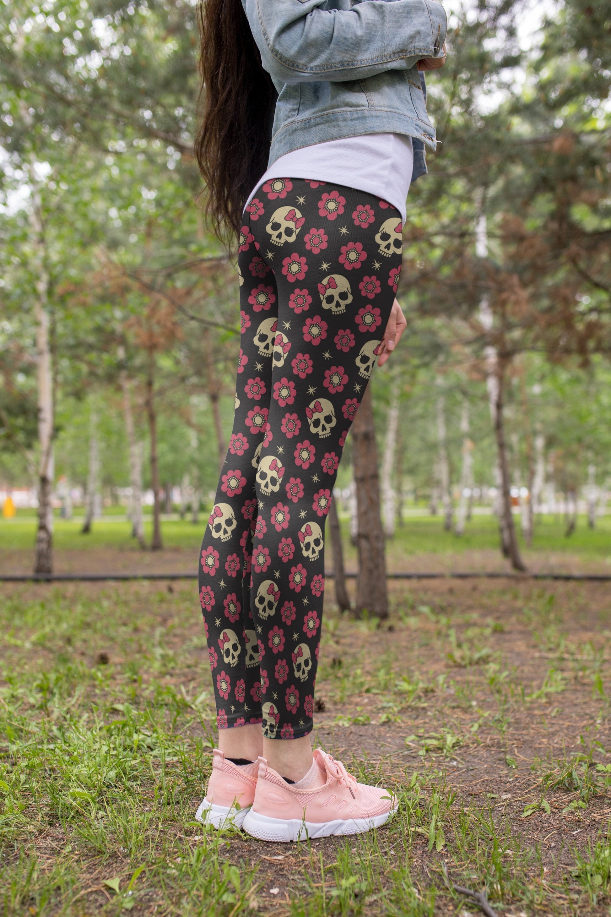 3D All Over Print Brown Skull and flower Legging - Amaze Style™-Apparel