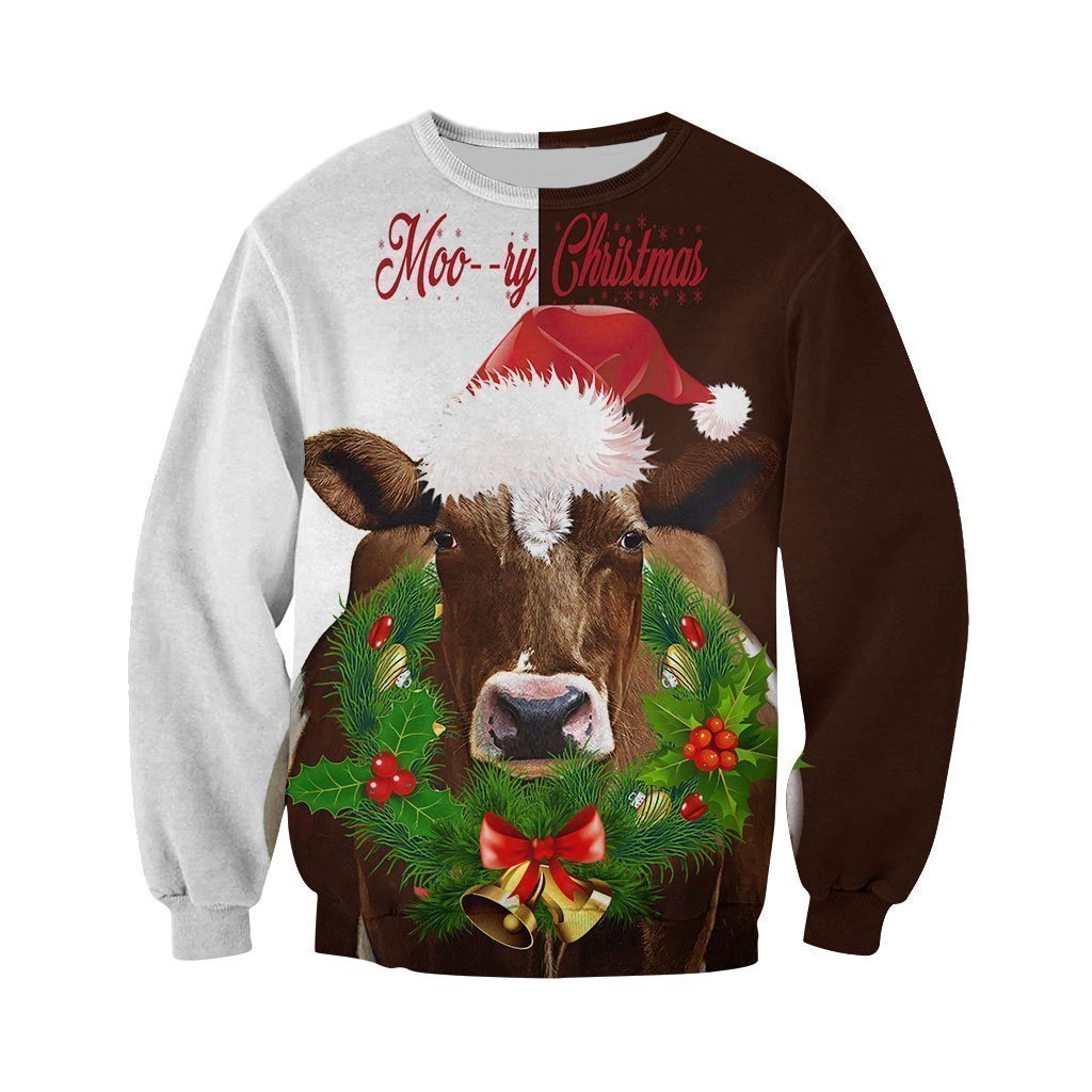 3D All Over Printed Dairy Cow Christmas art Shirts-Apparel-6teenth World-Sweatshirt-S-Vibe Cosy™