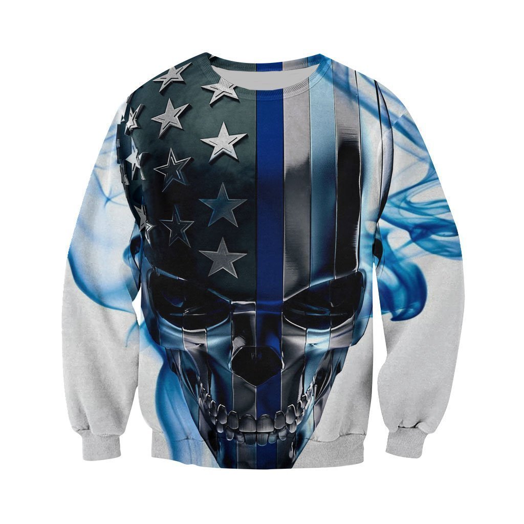 3D All Over Printed Skull Thin Blue Line - Amaze Style™-Apparel