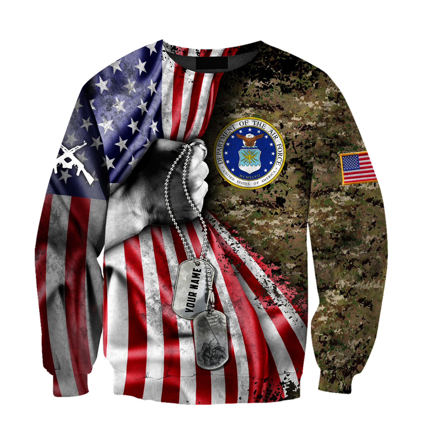 US Air Force tag Custom name 3D shirts for men and women Proud Military