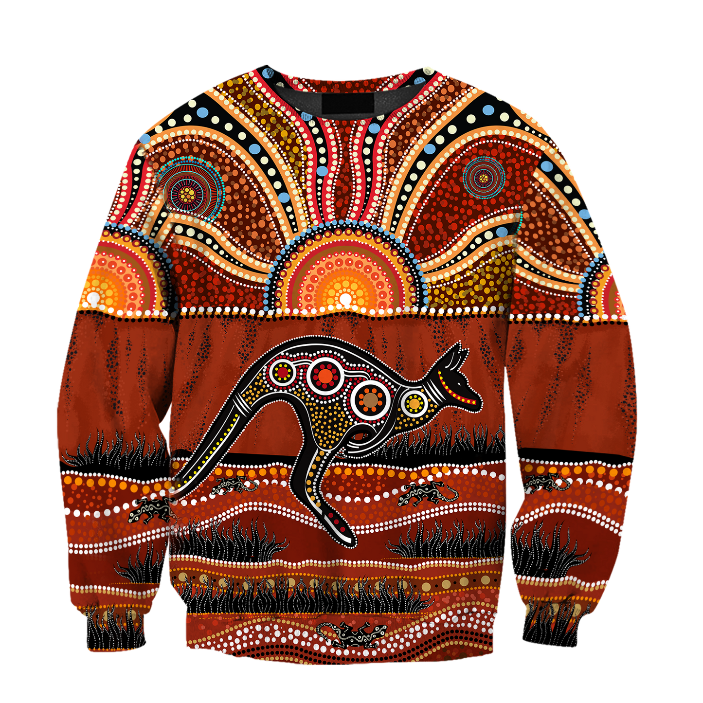 Aboriginal Australia Kangaroo running Lizard Art shirts for men and women